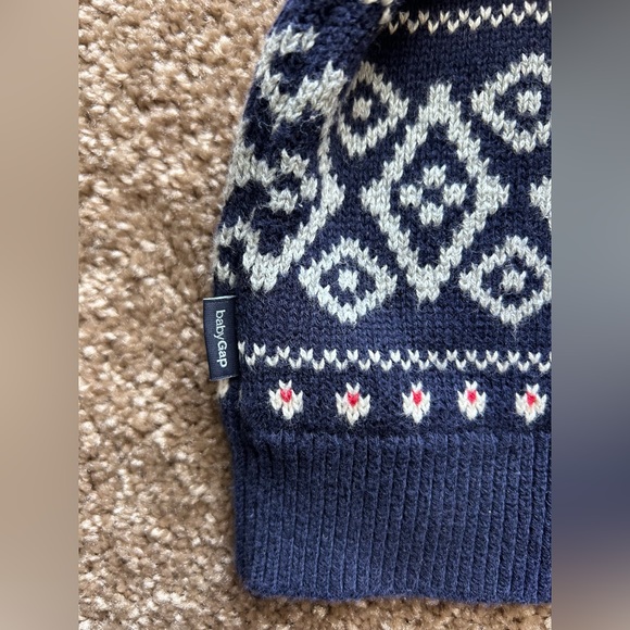 Baby GAP Blue Red Knit Fair Isle Puffer Winter Jacket Coat Sz 12-18mo - Picture 5 of 6